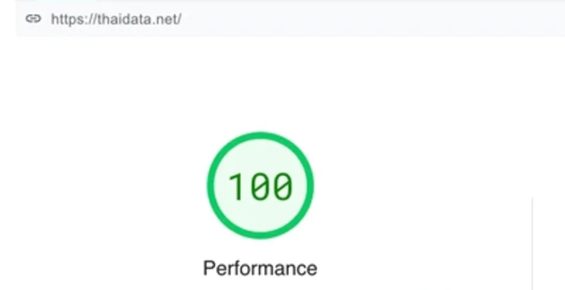 ผลทดสอบ Google PageSpeed Insights ของเว็บบนคลาวด์ของเรา คะแนน Performance 100