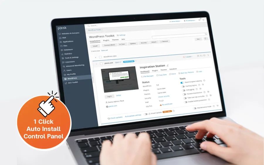หน้าจอ Plesk WordPress Toolkit ที่ใช้จัดการเว็บ WordPress ติดตั้งในคลิกเดียว