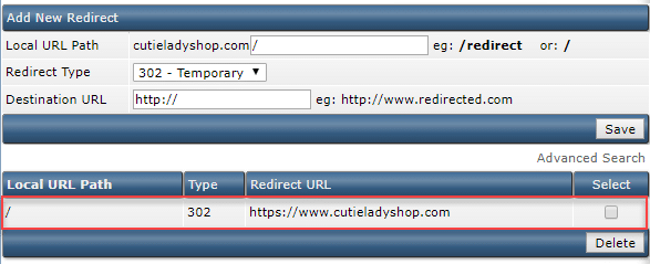 Directadmin https redirect